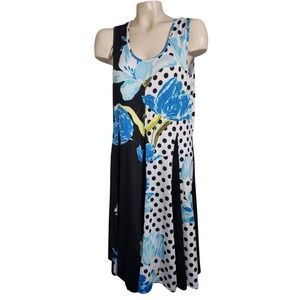 Tango Mango Womens Blue Floral‎ Polka Dot Sleeveless Midi Dress M Mixed Print